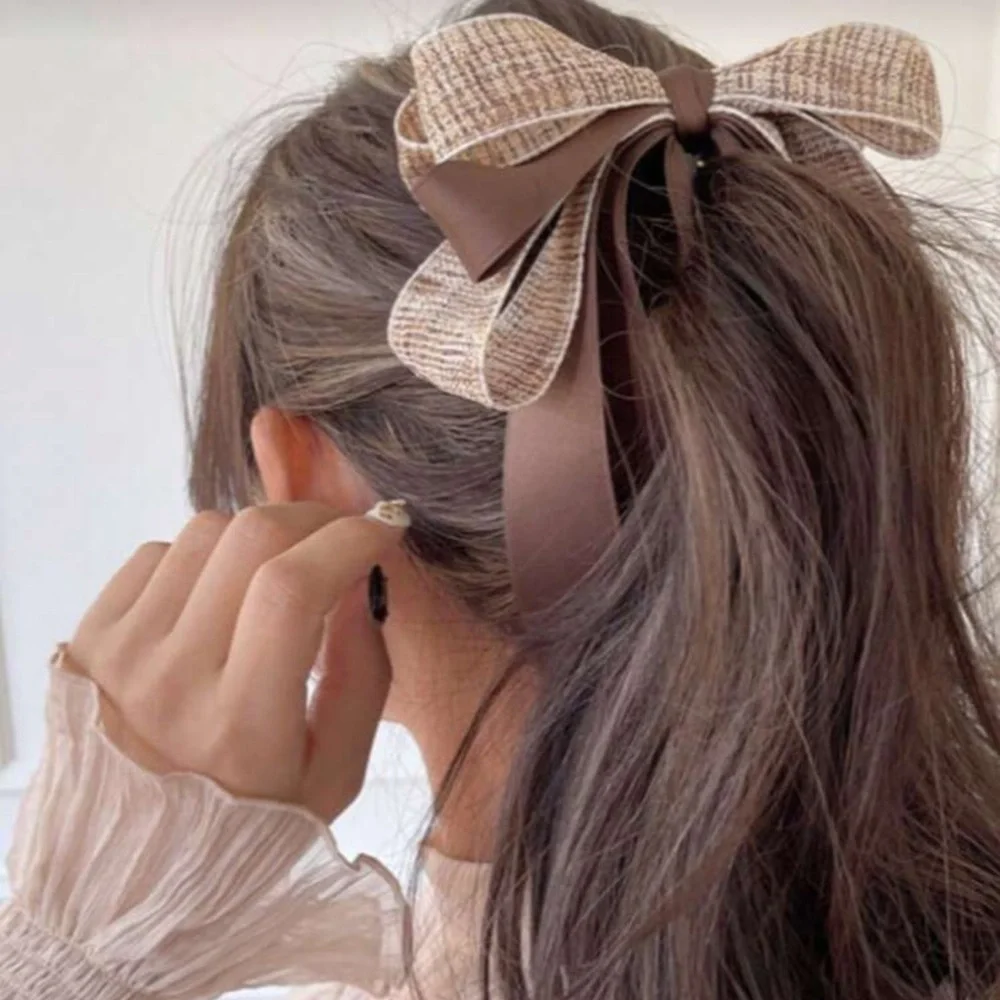 Ribbon Bow Banana Hair Clips For Women Girl,1PC Vertical Ponytail Claw Clip